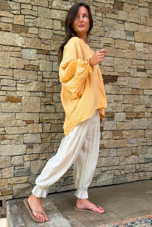 Mimi Pillow Cotton Batwing Blouse Tuscan Sun